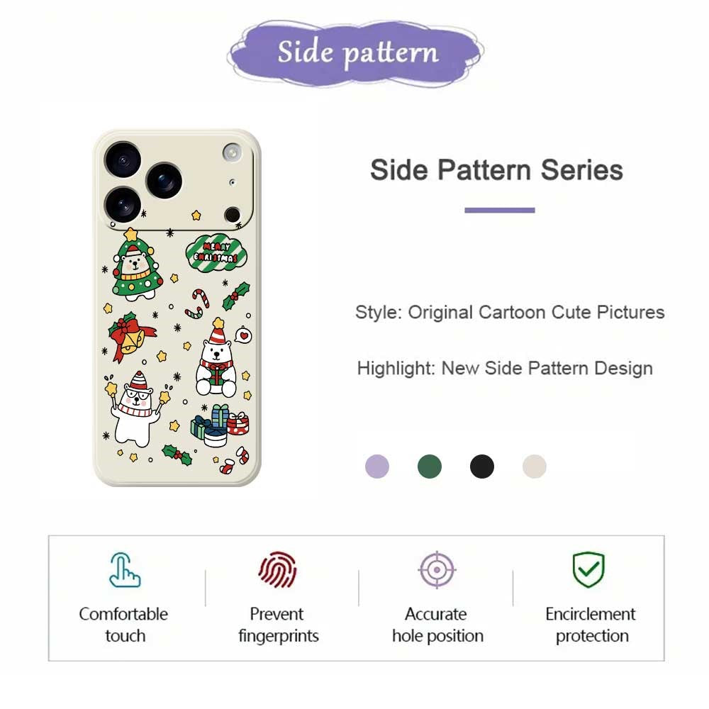 For iPhone 17 Pro Max Case Christmas Bears Pattern Printing Straight Edge TPU Phone Back Cover - Green