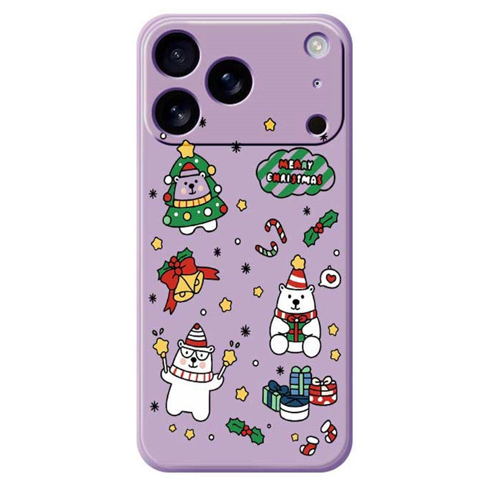 For iPhone 17 Pro Max Case Christmas Bears Pattern Printing Straight Edge TPU Phone Back Cover - Purple