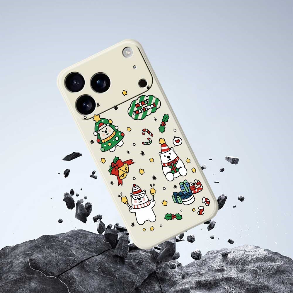 For iPhone 17 Pro Max Case Christmas Bears Pattern Printing Straight Edge TPU Phone Back Cover - Purple