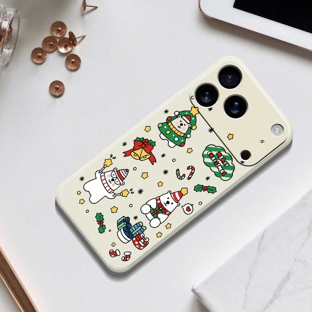 For iPhone 17 Pro Max Case Christmas Bears Pattern Printing Straight Edge TPU Phone Back Cover - Black