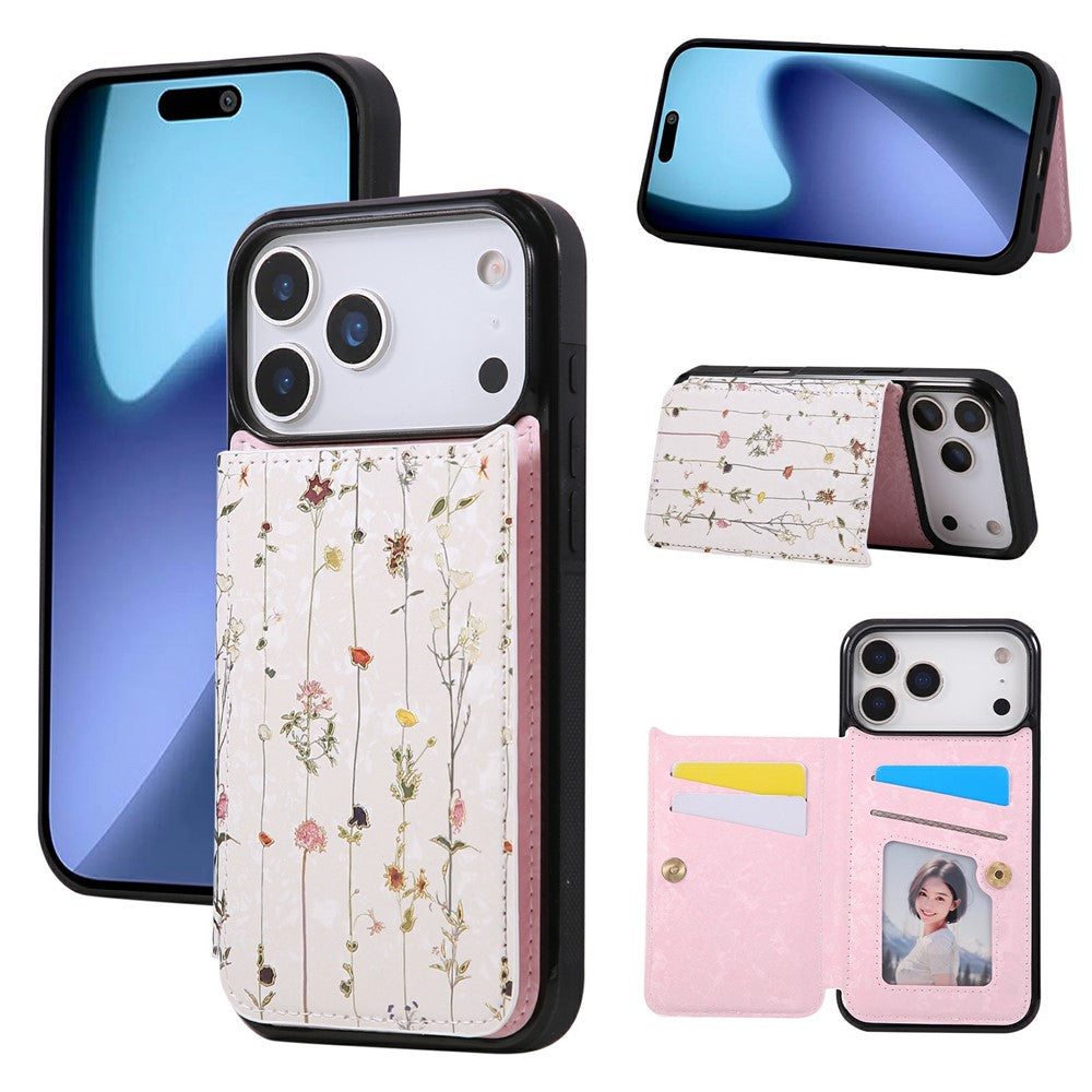 For iPhone 17 Pro Max Case Flower Leather TPU RFID Blocking Phone Cover Card Slots - Dried Flower