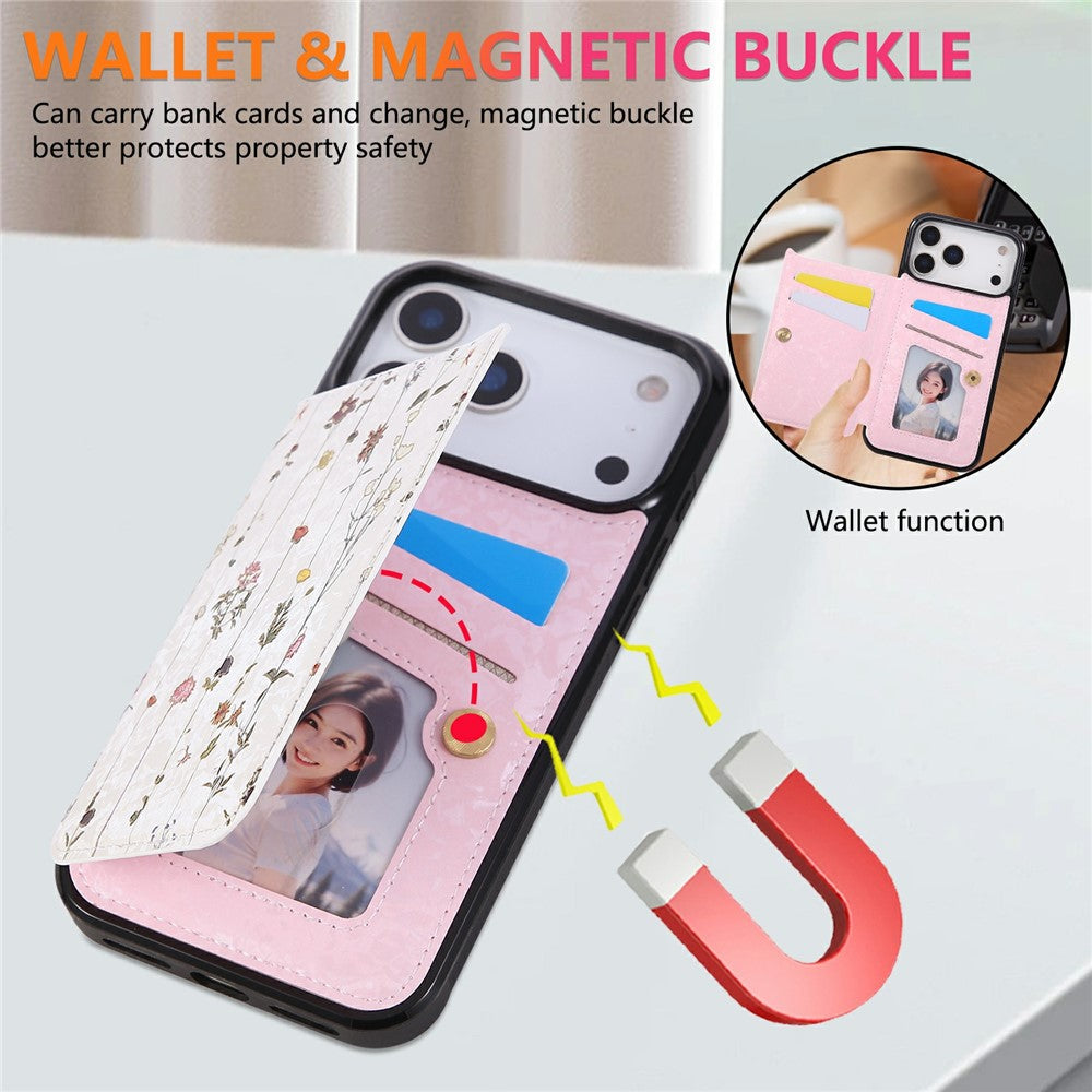 For iPhone 17 Pro Max Case Flower Leather TPU RFID Blocking Phone Cover Card Slots - Dried Flower