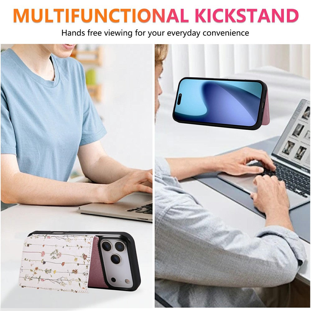 For iPhone 17 Pro Max Case Flower Leather TPU RFID Blocking Phone Cover Card Slots - Dried Flower