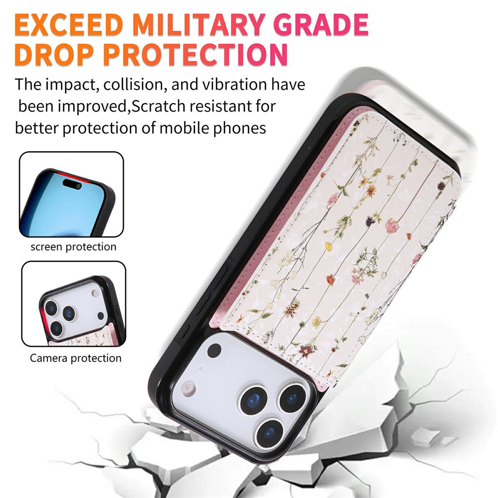 For iPhone 17 Pro Max Case Flower Leather TPU RFID Blocking Phone Cover Card Slots - Dried Flower