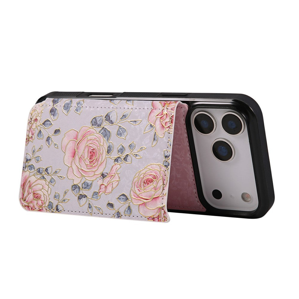 For iPhone 17 Pro Max Case Flower Leather TPU RFID Blocking Phone Cover Card Slots - Rose