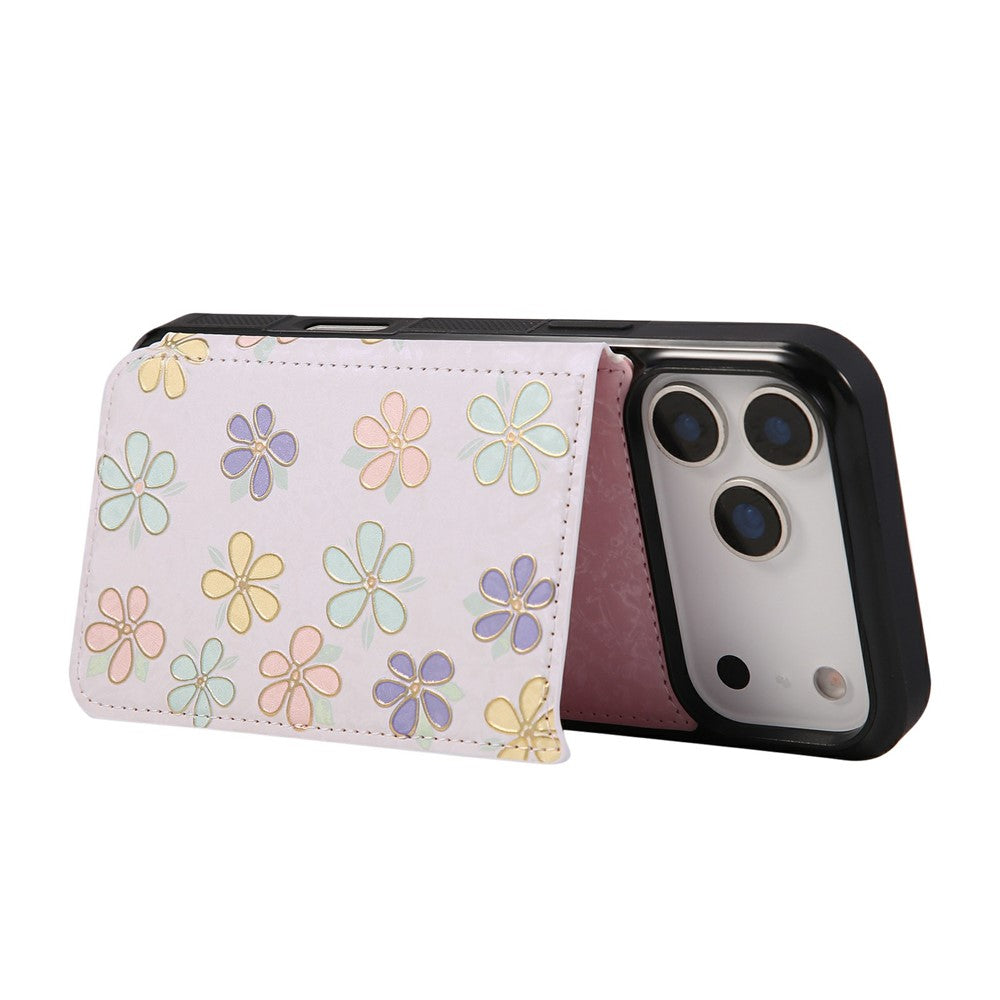 For iPhone 17 Pro Max Case Flower Leather TPU RFID Blocking Phone Cover Card Slots - Flowers