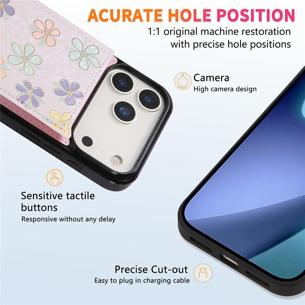 For iPhone 17 Pro Max Case Flower Leather TPU RFID Blocking Phone Cover Card Slots - Flowers