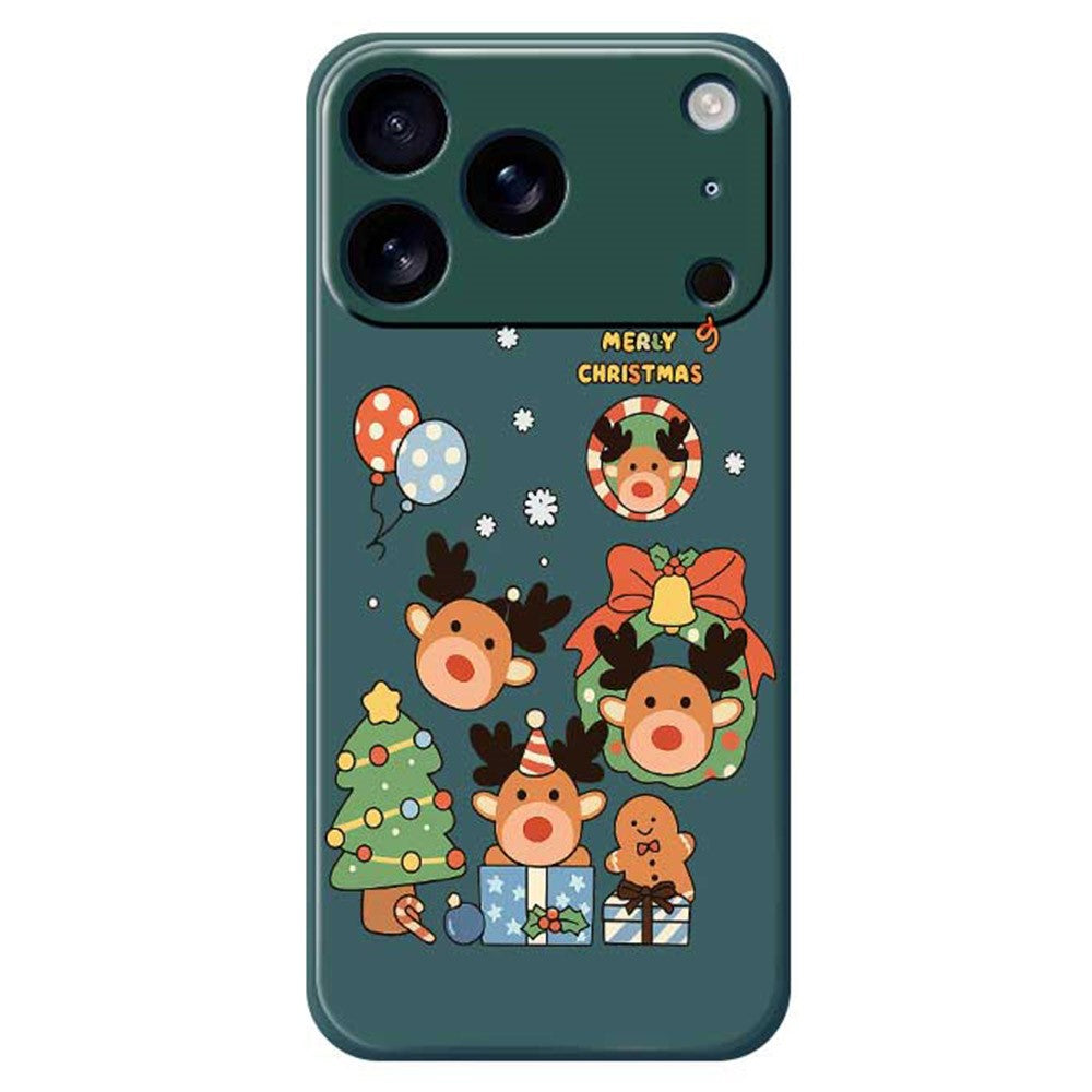 For iPhone 17 Pro Max Case Christmas Gift Deer Pattern Printing Straight Edge TPU Phone Back Cover - Green