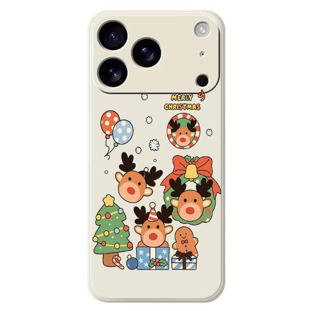 For iPhone 17 Pro Max Case Christmas Gift Deer Pattern Printing Straight Edge TPU Phone Back Cover - Beige