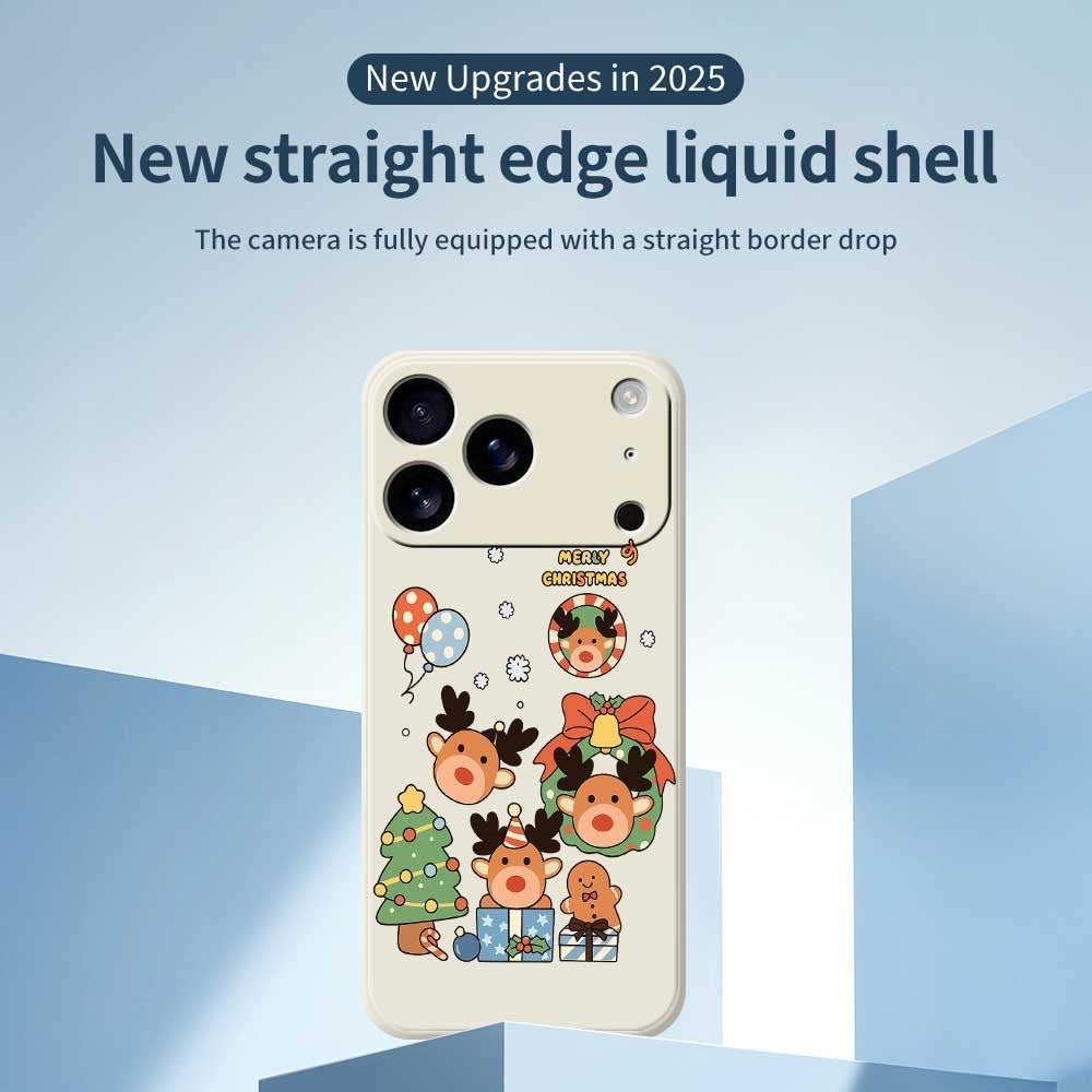 For iPhone 17 Pro Max Case Christmas Gift Deer Pattern Printing Straight Edge TPU Phone Back Cover - Beige