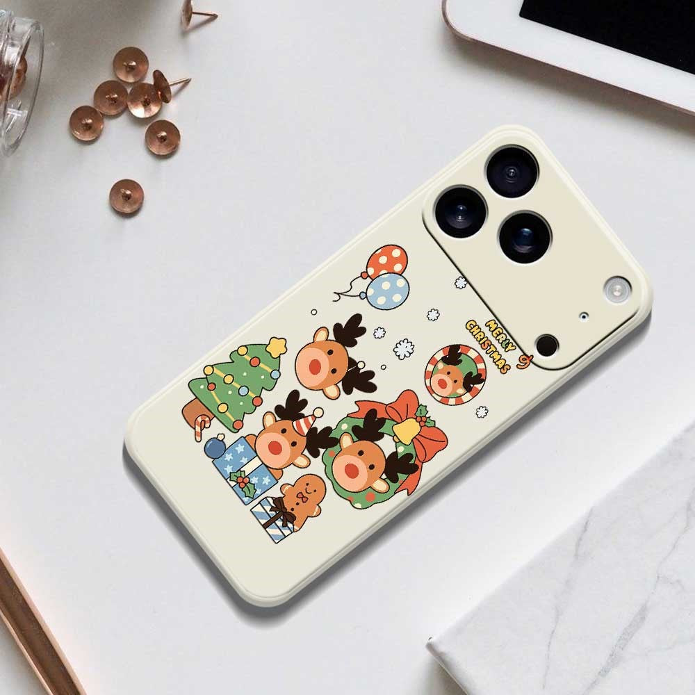 For iPhone 17 Pro Max Case Christmas Gift Deer Pattern Printing Straight Edge TPU Phone Back Cover - Beige