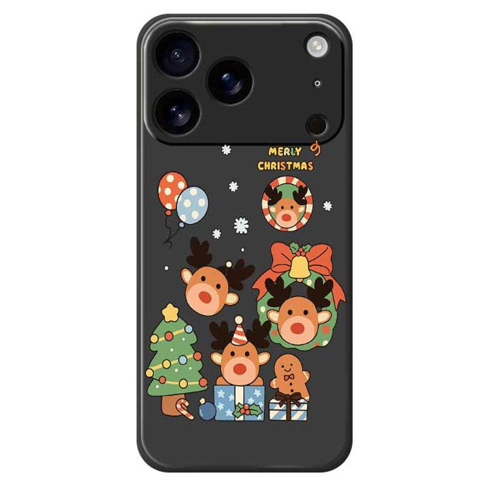 For iPhone 17 Pro Max Case Christmas Gift Deer Pattern Printing Straight Edge TPU Phone Back Cover - Black