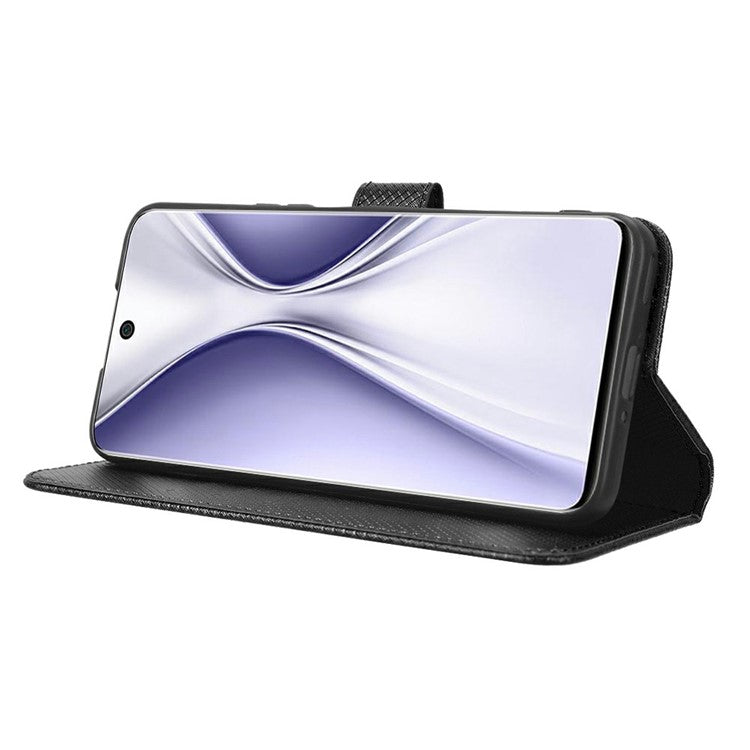 Magnetic Closure Cell Phone Cover For Honor X20 SE / Huawei nova 10z 4G, Diamond Texture PU Leather Stand Anti-fall Flip Wallet Phone Cover with Strap - Black