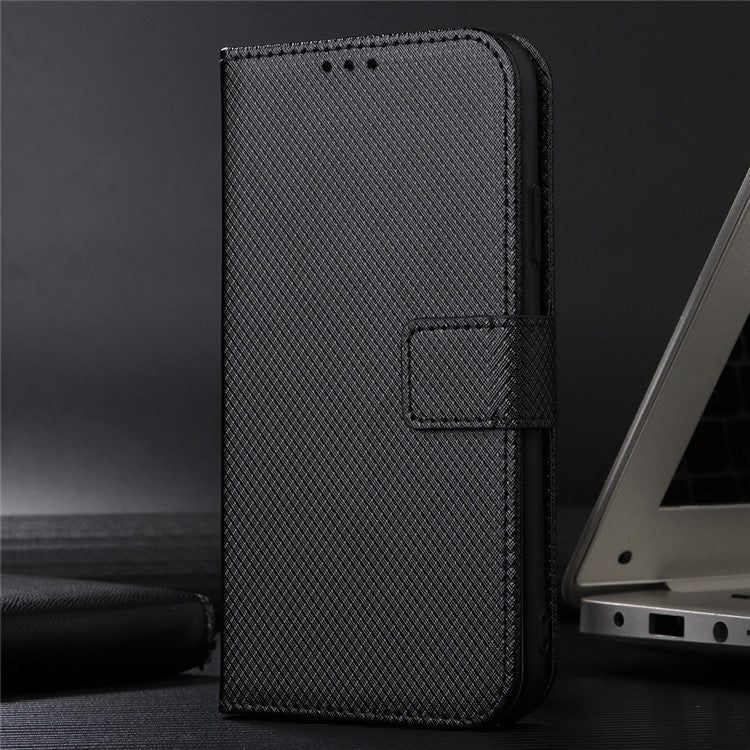 Magnetic Closure Cell Phone Cover For Honor X20 SE / Huawei nova 10z 4G, Diamond Texture PU Leather Stand Anti-fall Flip Wallet Phone Cover with Strap - Black