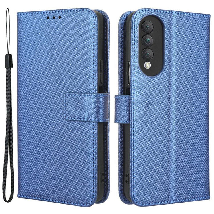 Magnetic Closure Cell Phone Cover For Honor X20 SE / Huawei nova 10z 4G, Diamond Texture PU Leather Stand Anti-fall Flip Wallet Phone Cover with Strap - Blue