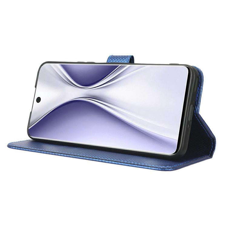 Magnetic Closure Cell Phone Cover For Honor X20 SE / Huawei nova 10z 4G, Diamond Texture PU Leather Stand Anti-fall Flip Wallet Phone Cover with Strap - Blue