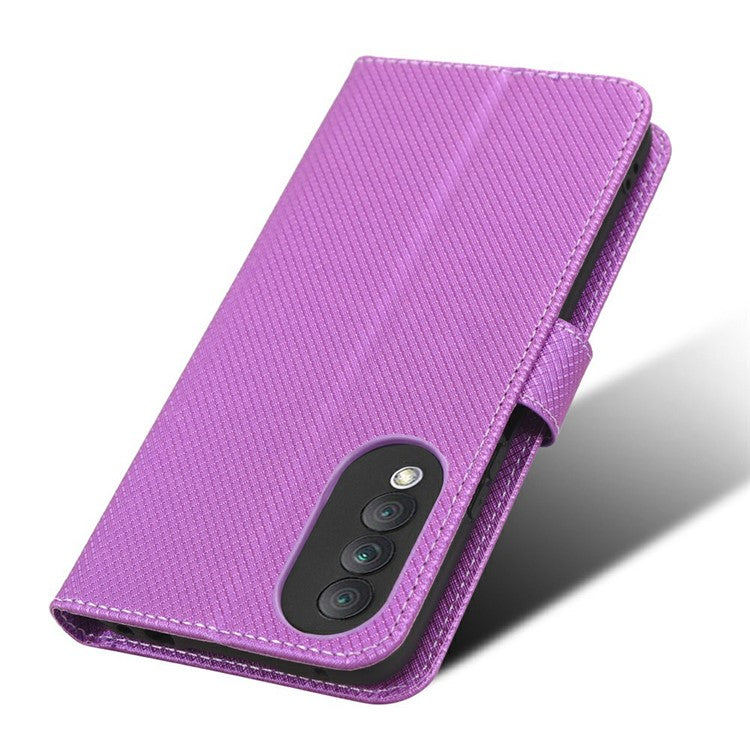 Magnetic Closure Cell Phone Cover For Honor X20 SE / Huawei nova 10z 4G, Diamond Texture PU Leather Stand Anti-fall Flip Wallet Phone Cover with Strap - Purple