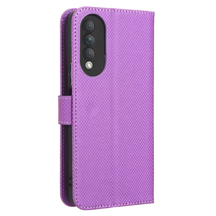 Magnetic Closure Cell Phone Cover For Honor X20 SE / Huawei nova 10z 4G, Diamond Texture PU Leather Stand Anti-fall Flip Wallet Phone Cover with Strap - Purple
