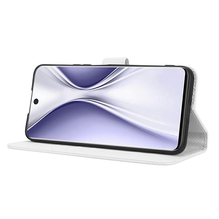 Magnetic Closure Cell Phone Cover For Honor X20 SE / Huawei nova 10z 4G, Diamond Texture PU Leather Stand Anti-fall Flip Wallet Phone Cover with Strap - White