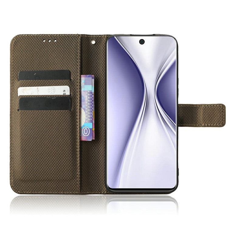 Magnetic Closure Cell Phone Cover For Honor X20 SE / Huawei nova 10z 4G, Diamond Texture PU Leather Stand Anti-fall Flip Wallet Phone Cover with Strap - Brown