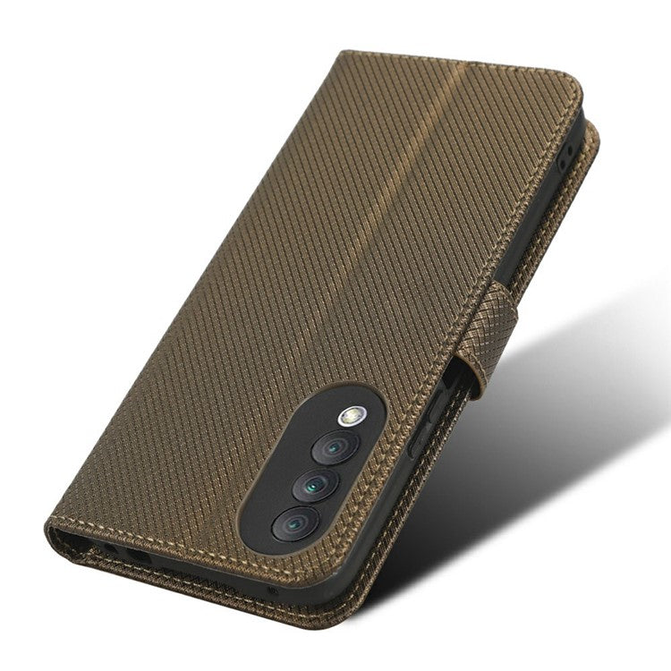 Magnetic Closure Cell Phone Cover For Honor X20 SE / Huawei nova 10z 4G, Diamond Texture PU Leather Stand Anti-fall Flip Wallet Phone Cover with Strap - Brown