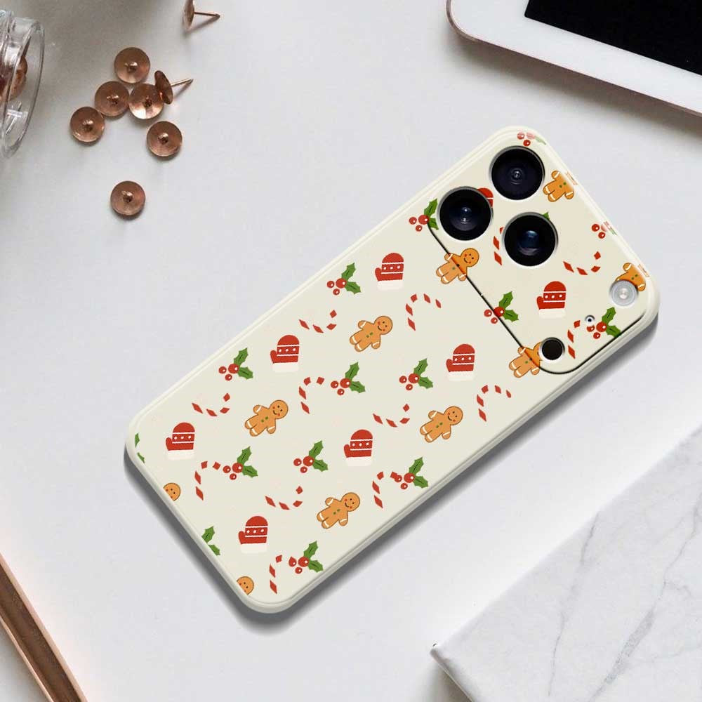 For iPhone 17 Pro Max Case Gingerbread Gloves Pattern Printing Straight Edge TPU Phone Back Cover - Beige