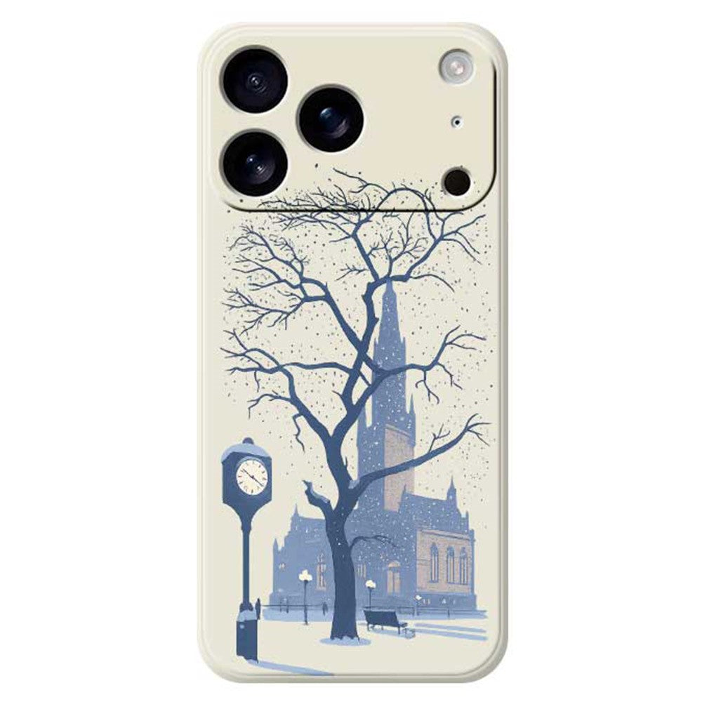 For iPhone 17 Pro Max Case Street Outside The Castle Pattern Printing Straight Edge TPU Phone Back Cover - Beige