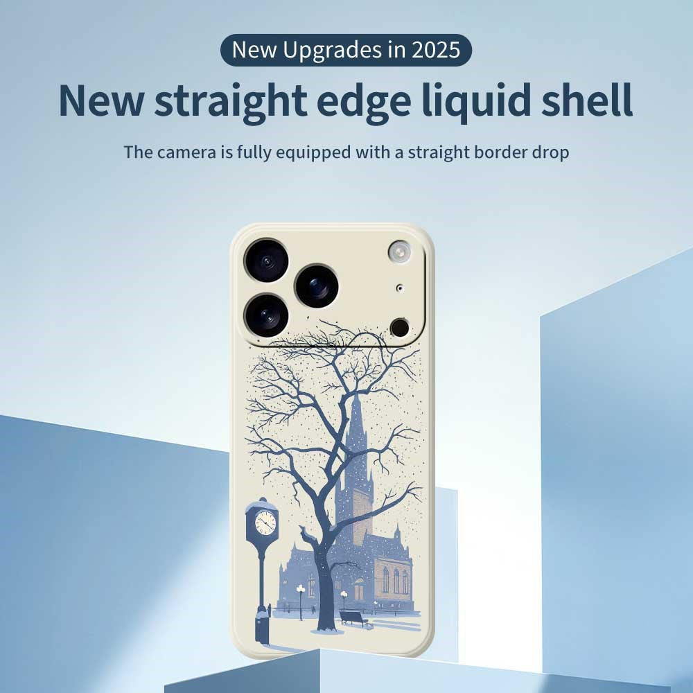 For iPhone 17 Pro Max Case Street Outside The Castle Pattern Printing Straight Edge TPU Phone Back Cover - Beige