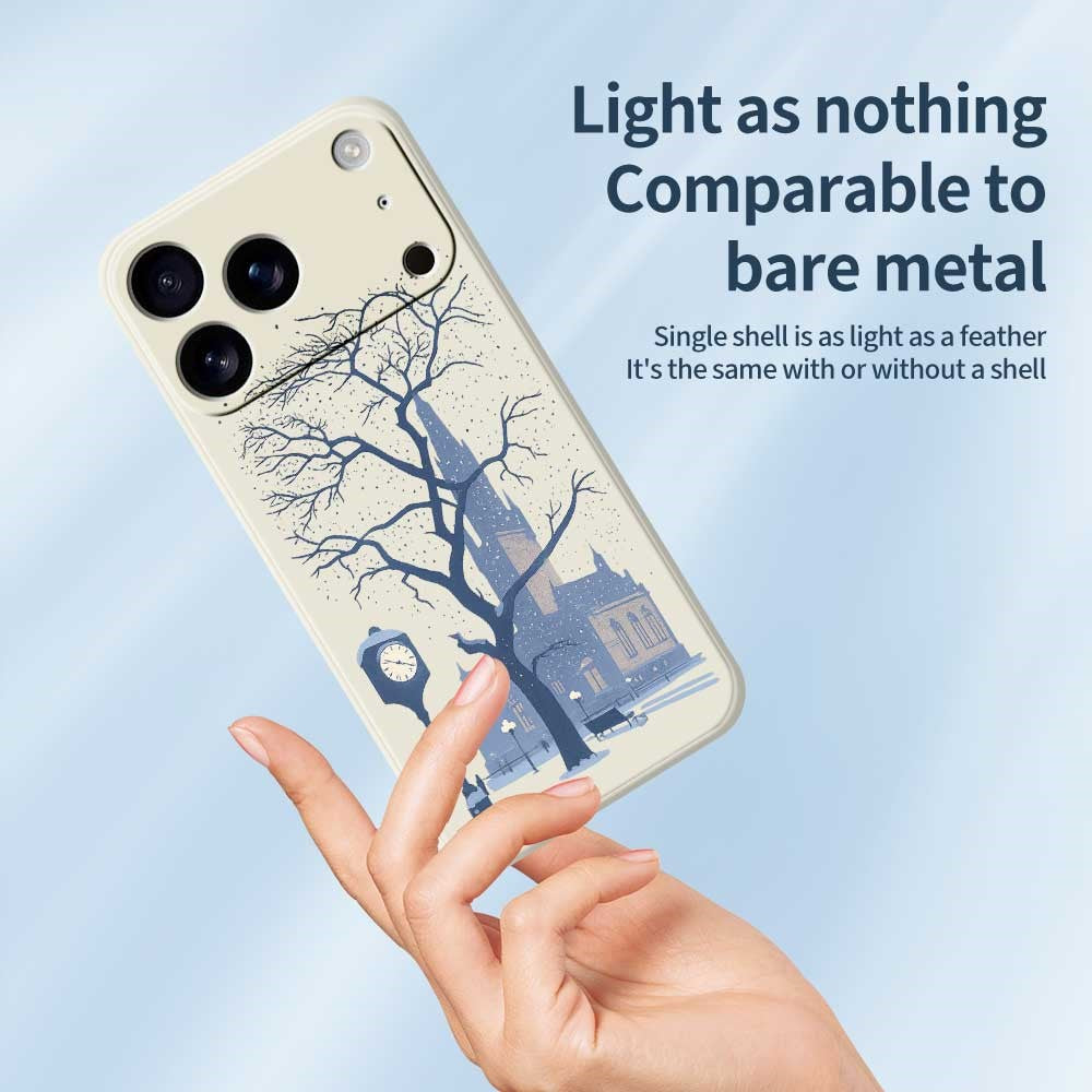 For iPhone 17 Pro Max Case Street Outside The Castle Pattern Printing Straight Edge TPU Phone Back Cover - Beige