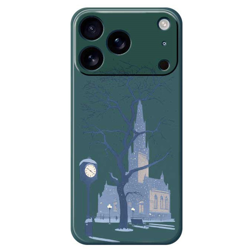 For iPhone 17 Pro Max Case Street Outside The Castle Pattern Printing Straight Edge TPU Phone Back Cover - Green