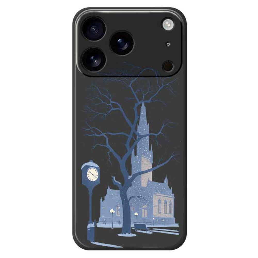 For iPhone 17 Pro Max Case Street Outside The Castle Pattern Printing Straight Edge TPU Phone Back Cover - Black