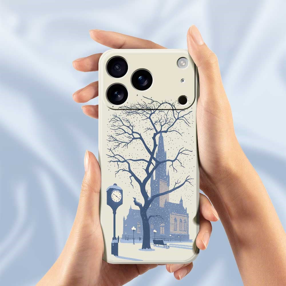 For iPhone 17 Pro Max Case Street Outside The Castle Pattern Printing Straight Edge TPU Phone Back Cover - Black