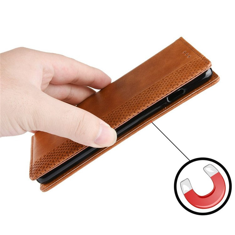 Retro Texture Imprinted Phone Case For Huawei nova 10z 4G / Honor X20 SE, PU Leather Wallet Stand Magnetic Auto-absorbed Anti-scratch Smartphone Cover - Brown