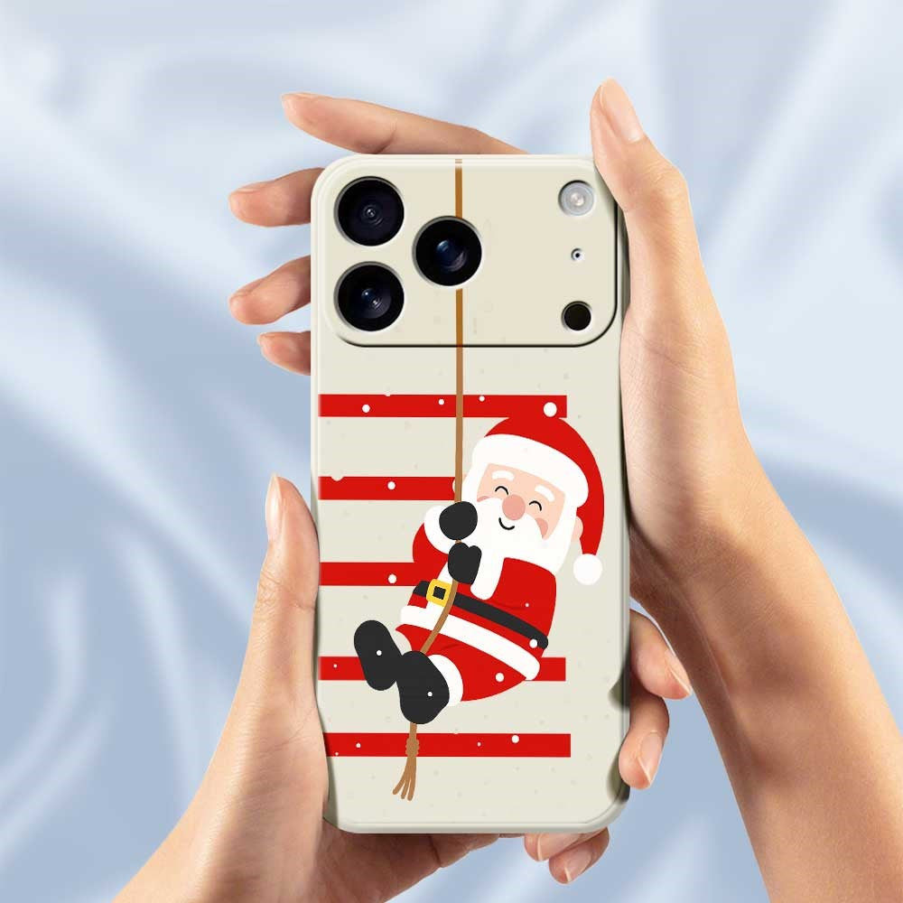 For iPhone 17 Pro Max Case Santa Claus Pattern Printing Straight Edge TPU Phone Back Cover - Beige
