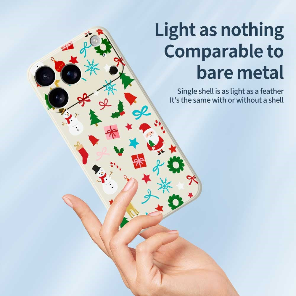 For iPhone 17 Pro Max Case Christmas Decorations Pattern Printing Straight Edge TPU Phone Back Cover - Beige