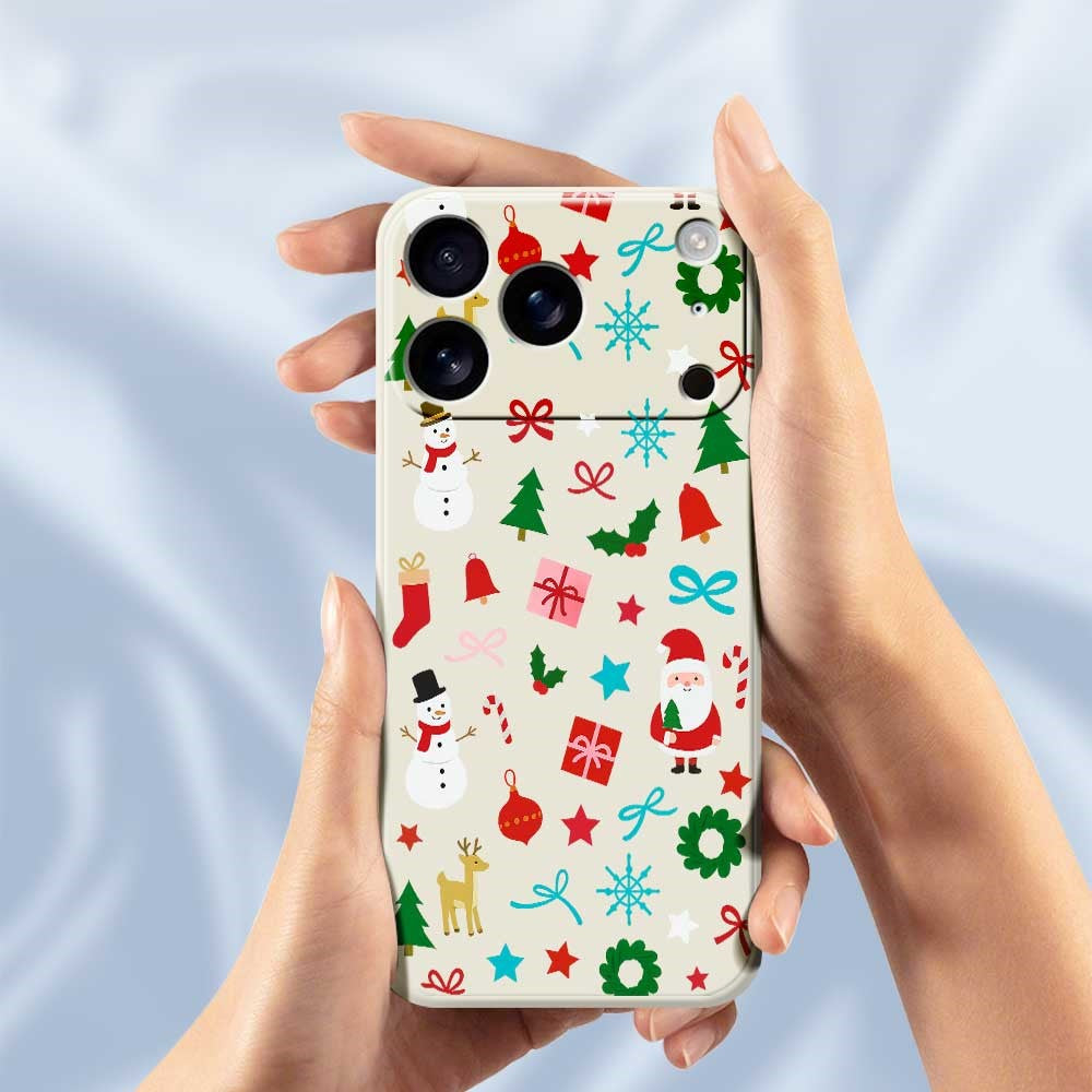 For iPhone 17 Pro Max Case Christmas Decorations Pattern Printing Straight Edge TPU Phone Back Cover - Beige