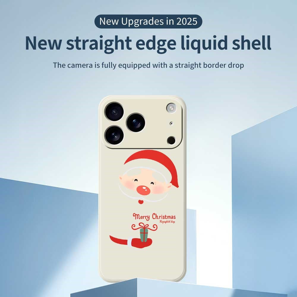 For iPhone 17 Pro Max Case Santa Claus Gift Pattern Printing Straight Edge TPU Phone Back Cover - Beige