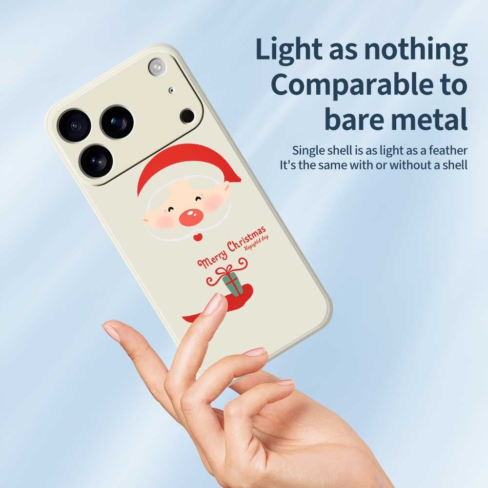 For iPhone 17 Pro Max Case Santa Claus Gift Pattern Printing Straight Edge TPU Phone Back Cover - Beige
