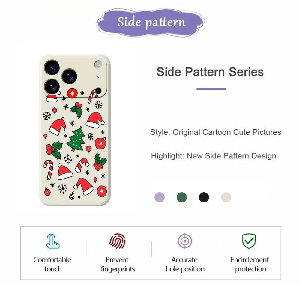 For iPhone 17 Pro Max Case Santa Hats and Canes Pattern Printing Straight Edge TPU Phone Back Cover - Beige