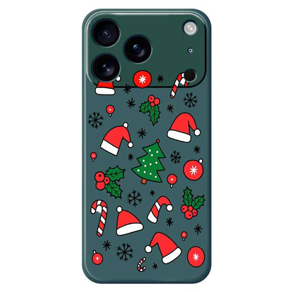 For iPhone 17 Pro Max Case Santa Hats and Canes Pattern Printing Straight Edge TPU Phone Back Cover - Green