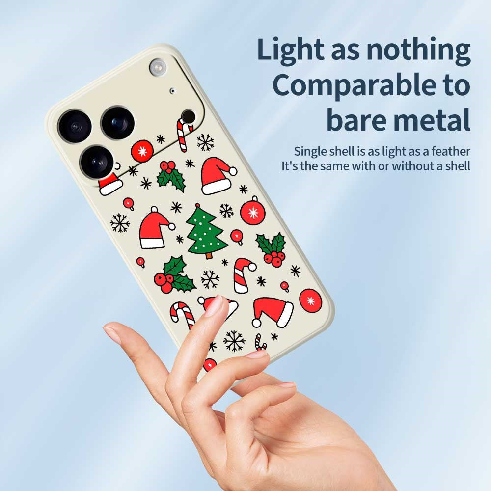 For iPhone 17 Pro Max Case Santa Hats and Canes Pattern Printing Straight Edge TPU Phone Back Cover - Black