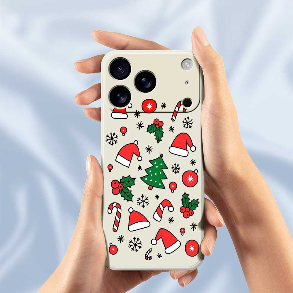 For iPhone 17 Pro Max Case Santa Hats and Canes Pattern Printing Straight Edge TPU Phone Back Cover - Black