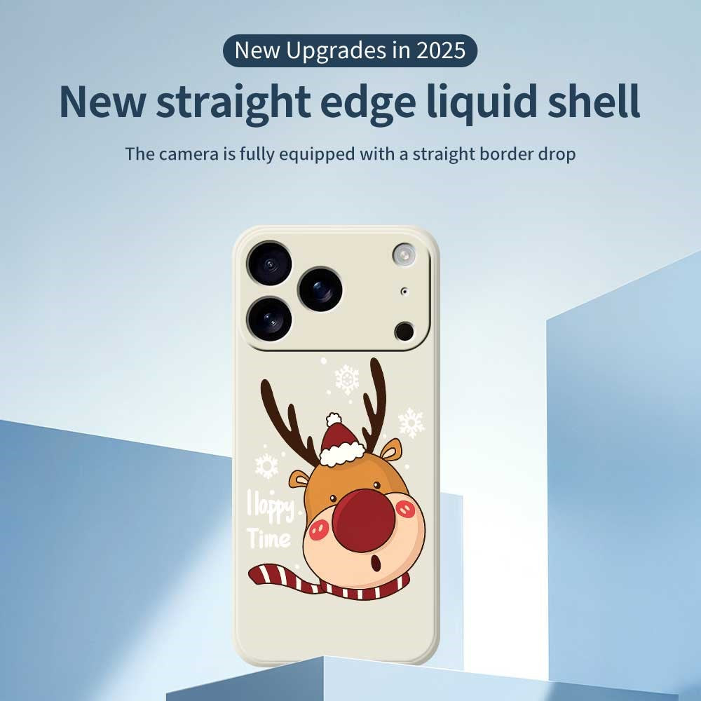 For iPhone 17 Pro Max Case Snowflake Deer Head Pattern Printing Straight Edge TPU Phone Back Cover - Beige