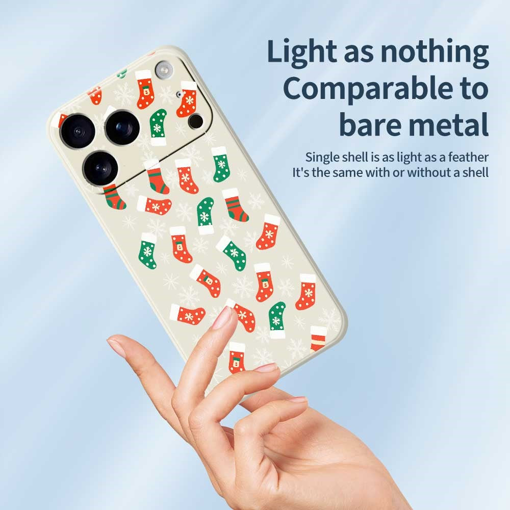 For iPhone 17 Pro Max Case Snowflake Socks Pattern Printing Straight Edge TPU Phone Back Cover - Green