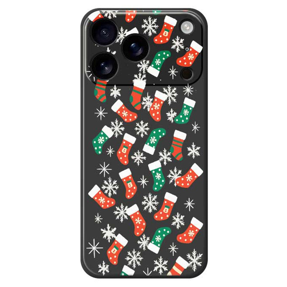 For iPhone 17 Pro Max Case Snowflake Socks Pattern Printing Straight Edge TPU Phone Back Cover - Black