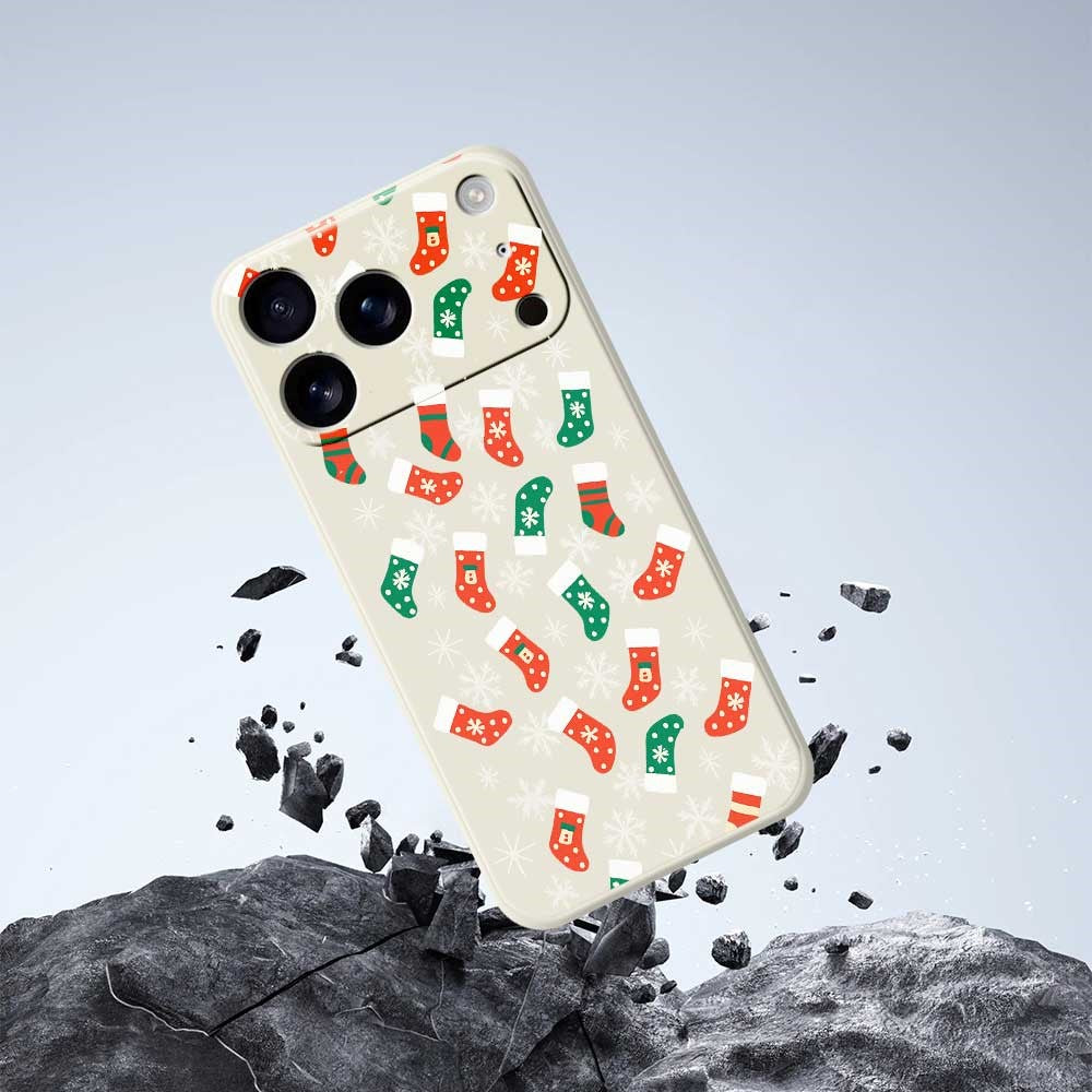 For iPhone 17 Pro Max Case Snowflake Socks Pattern Printing Straight Edge TPU Phone Back Cover - Black