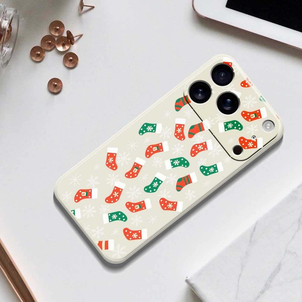 For iPhone 17 Pro Max Case Snowflake Socks Pattern Printing Straight Edge TPU Phone Back Cover - Black