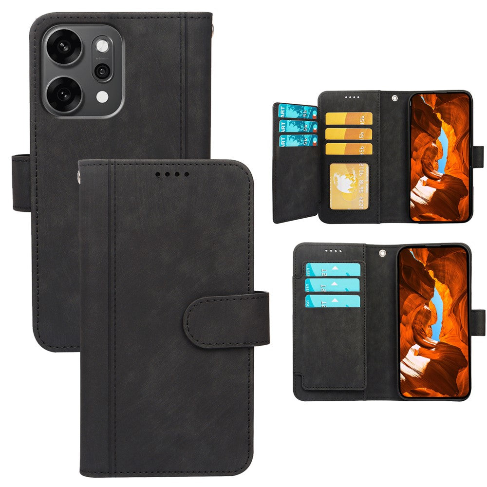 For Oppo Reno14 Pro 5G (Global) Leather Case Line Pattern Wallet Phone Cover with 9 Card Slots - Black