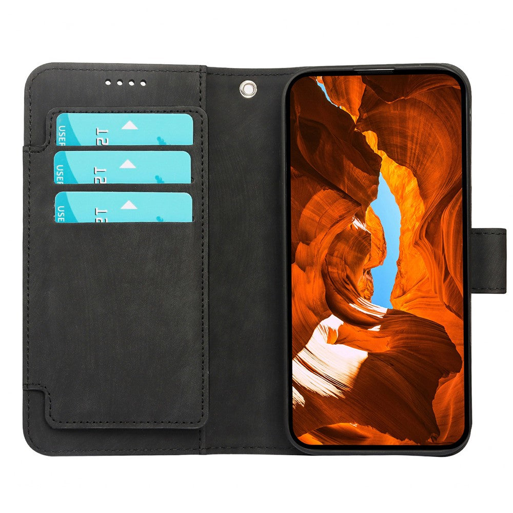 For Oppo Reno14 Pro 5G (Global) Leather Case Line Pattern Wallet Phone Cover with 9 Card Slots - Black