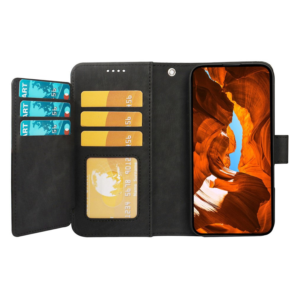 For Oppo Reno14 Pro 5G (Global) Leather Case Line Pattern Wallet Phone Cover with 9 Card Slots - Black
